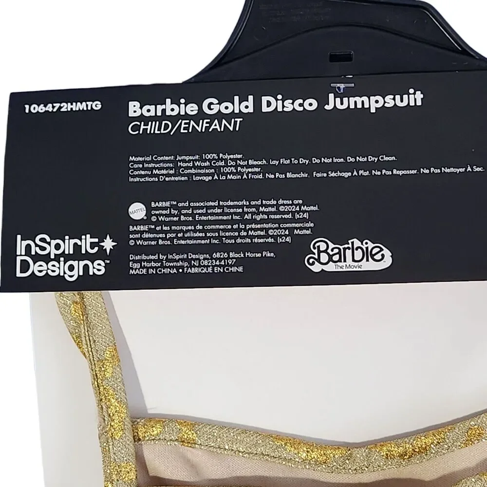 Girls InSpirit BARBIE Gold Disco Jumpsuit Halloween Costume Size Medium 7-8 NEW